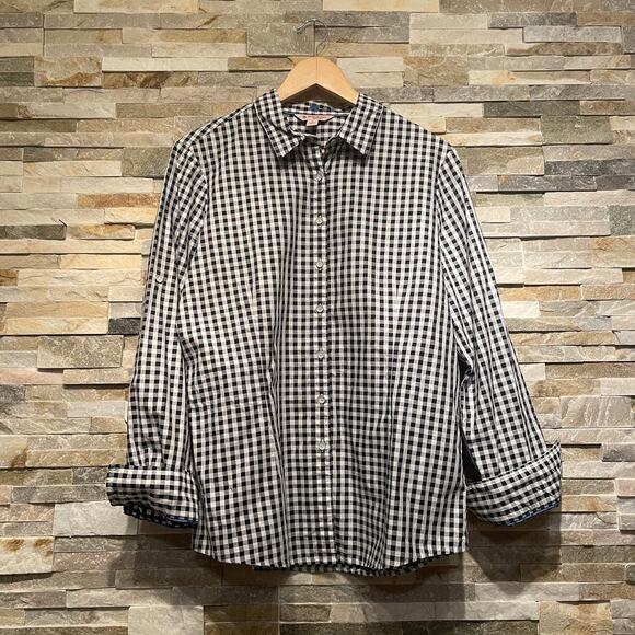 Brooks Brothers Red Fleece 14 Shirt | Black White Gingham, Cotton Button Blouse - Picture 3 of 8